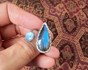 Labradorite, labradorite ring, Blue Kyanite, Kyanite ring, statement ring, silver ring, sterling silver ring