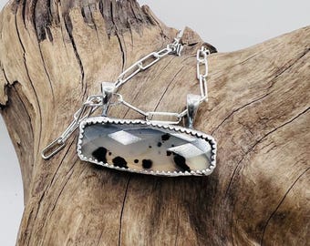 Dedritic Agate, agate pendant necklace, Faceted Dedritic agate, sterling silver necklace