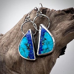 Azurite Chrysocolla Sterling silver earrings, Azurite Chrysocolla stone, Azurite earrings, Chrysocolla sterling earrings