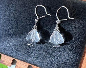 Faceted Crystal, clear Topaz, topaz earrings, Bali silver, sterling silver earrings