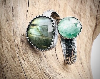 Labradorite, labradorite ring, Green Kyanite, Kyanite ring, statement ring, silver ring, sterling silver ring