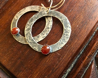 Hammered sterling silver and Carnelian earrings