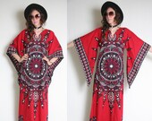 60s 70s Dashiki Angel Sleeve Dress - Boho Hippie Dress - Bell Sleeve - Psychedelic Mandala - Dashiki Tunic Dress - Cotton Dashiki Maxi