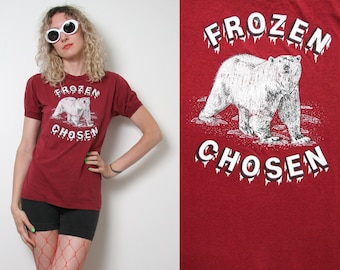 Vintage 80s Polar Bear T Shirt - Ringer Tee - S Small M Medium Graphic T-shirt - Single Stitch Unisex Paper Thin - Wild Life Animal Shirt