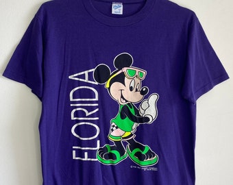 Vintage 90s Mickey Mouse Florida T Shirt - 90s Party neon Tee - 1990s Graphic Tee - Size Large Mens 50/50 Made in USA