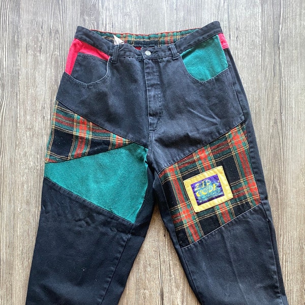 Vintage 90s Colour Block Patch Hammer Pants ZIPCODE  - Plaid Jeans Patch Work Color Block - Hip Hop Mens Jeans !990s