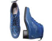 RESERVIERT - tun nicht kaufen - Blue Suede Shoes - blau Leder Booties - schnüren Ankle Boots - Faux Schlangenleder-Made in Italy-Schlangenleder-Stiefel