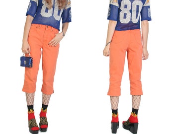 90s Orange Denim Capris - Capris Pants - High Waisted Orange Jeans - Orange Pants - Y2K 90s Grunge - Cyber Goth - Mom Jeans - Size Medium 8