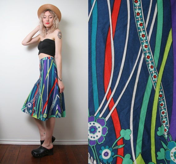 Vintage 60s Floral Psychedelic Skirt - Novelty Pr… - image 2