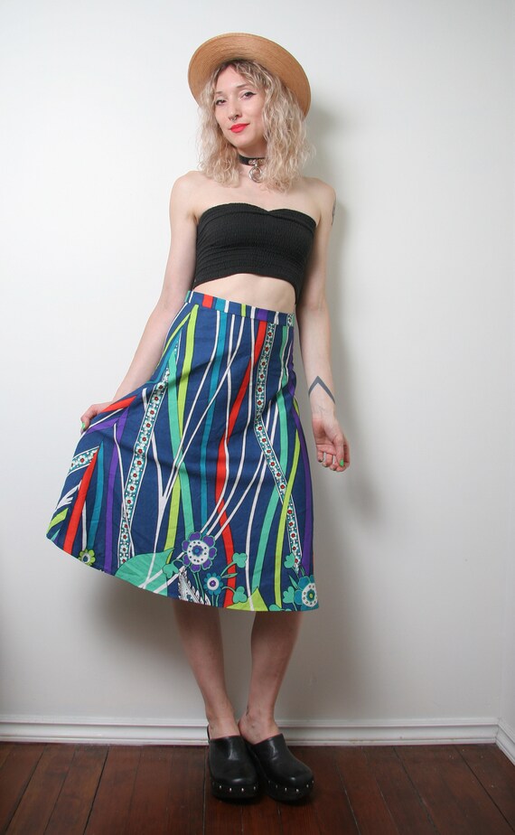 Vintage 60s Floral Psychedelic Skirt - Novelty Pr… - image 8