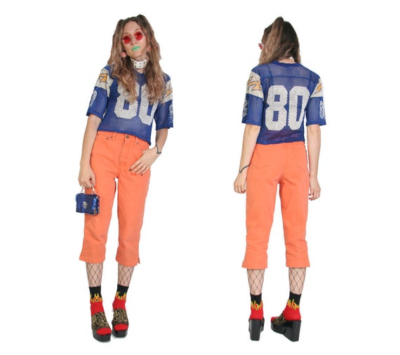 90s Orange Denim Capris - Capris Pants - High Wai… - image 1