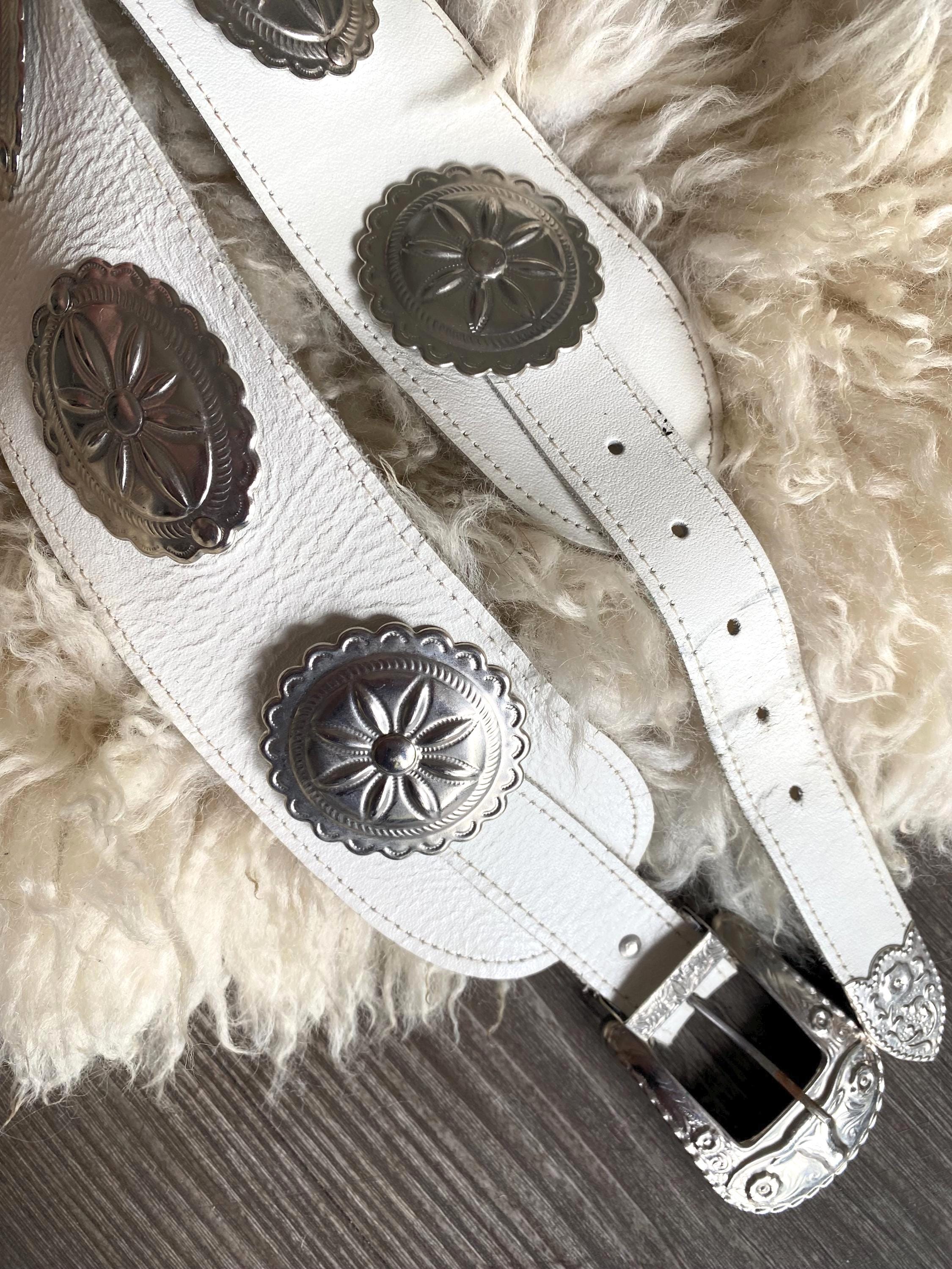Southwestern Thick White Leather Concho Belt | Womens  display picture 1