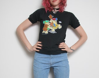 Vintage Flintstones Shirt - 90s Graphic Tee Size Small - 50 50 - Baby Tee - Vintage Black T shirt - Fred and Barney - Baseball Shirt