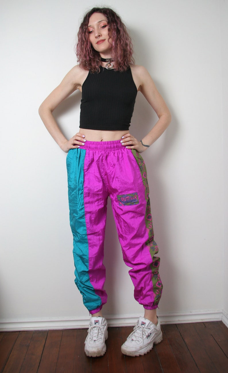90s Vintage Neon Track Pants Colorblock Florescent 1990s Etsy