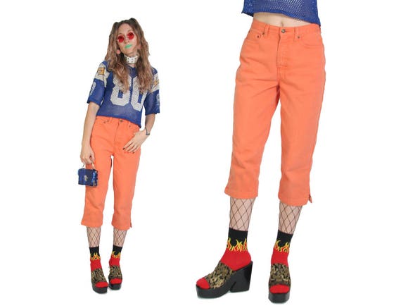 90s Orange Denim Capris - Capris Pants - High Wai… - image 2