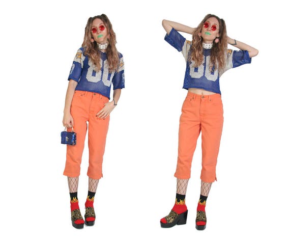 90s Orange Denim Capris - Capris Pants - High Wai… - image 5