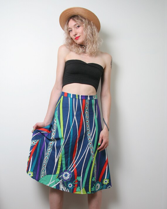 Vintage 60s Floral Psychedelic Skirt - Novelty Pr… - image 5