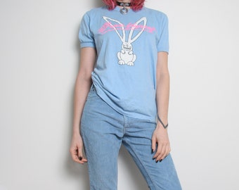 Vintage 80s 90s Bunny T Shirt - Brace Yourself - 50/50 Jerzees  Size Medium - Rabbit Shirt - Bunny With Braces Graphic Tee - Ringer Tee