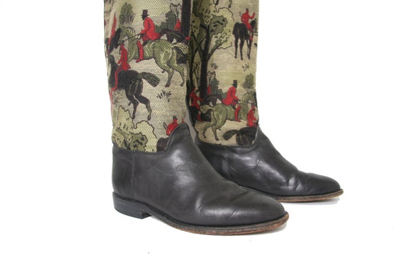 Vintage Black Leather and Tapestry Tall Boots - R
