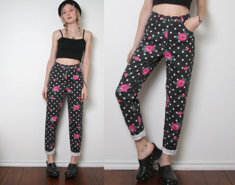 high waisted floral jeans