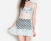 70s Crochet Pastel Mini Dress - Crochet Doily Dress - Pastel Pink and Blue - Lace Dress - Frilly Lace Dress - Kawaii - Babydoll Dress
