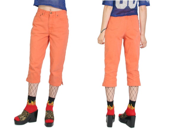 90s Orange Denim Capris - Capris Pants - High Wai… - image 4
