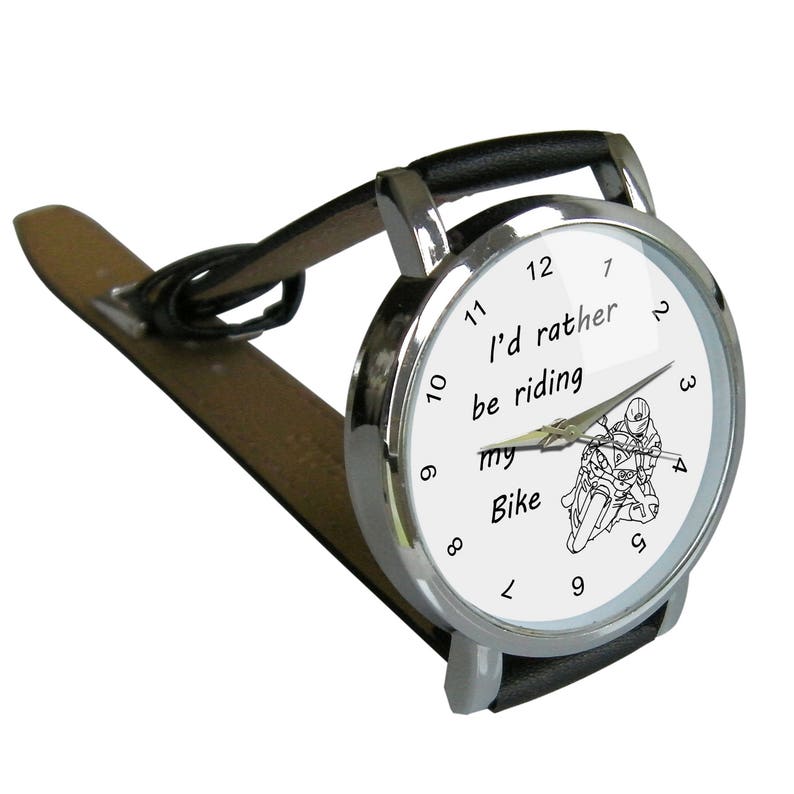 I'd rather be riding my bike. Great biker gift. Genuine Leather Strap. mens watch. womens watch image 2