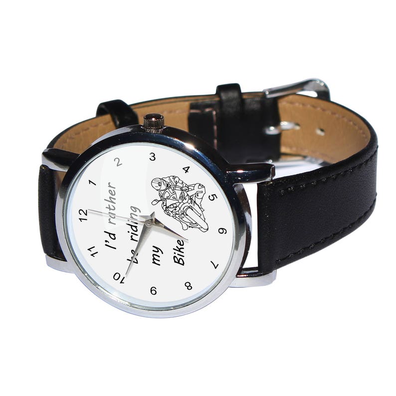 I'd rather be riding my bike. Great biker gift. Genuine Leather Strap. mens watch. womens watch image 3
