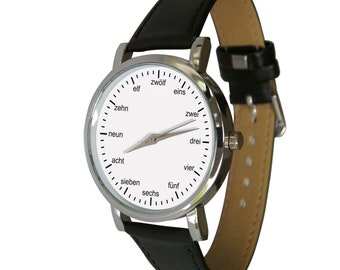 German words design watch. shows German words instead of numbers.