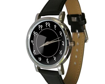 Hindi Number design watch with black dial. shows Hindi numerals in a clean classy design. Genuine Leather Strap. mens watch. womens watch