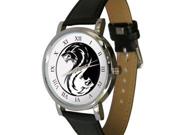 Yin Yang Wolf Design Wristwatch, Black and White image, mens watch, womans watch