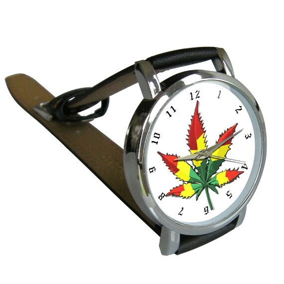 Ganja Leaf Design Wristwatch in Rasta Colors Marijuana Leaf Gift Watch Mens Watch Womans Watch Cool Watch Etsy Canada
