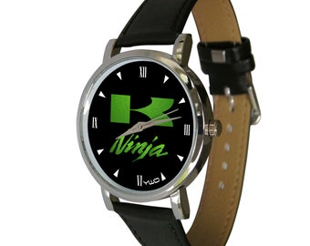 Ninja design wrist watch. Great biker gift. Adult sized. Genuine Leather Strap. unisex watch.