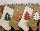 Christmas Stocking Tags, Wood Nametags, Shaped Tree Personalized Christmas Tags, Rustic Christmas Decor