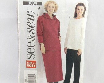 Stitch N Save 3694 Very Easy Moderate Stretch Knit Top Skirt /& Pants Size 8-10-12 UNCUT FF