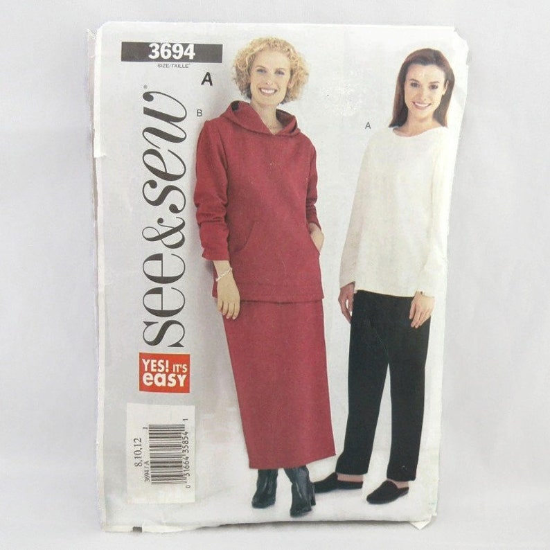 Stitch N Save 3694 Very Easy Moderate Stretch Knit Top Skirt /& Pants Size 8-10-12 UNCUT FF