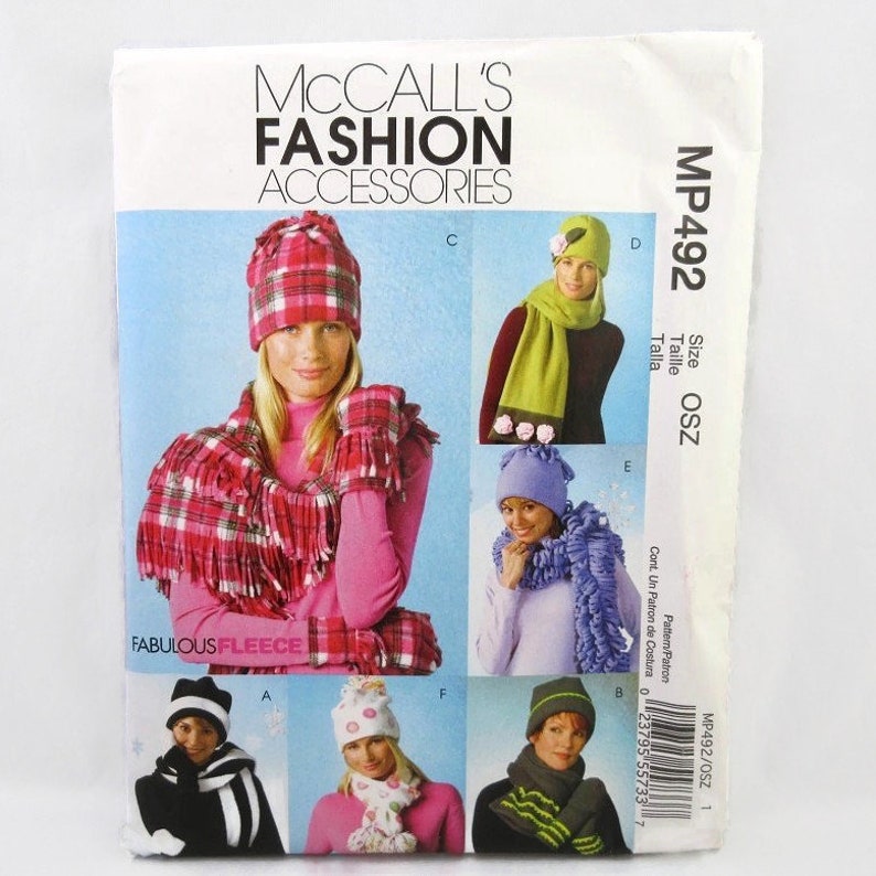 McCall/'s MP492 Fashion Accessories Fabulous Fleece Hats Scarves and Mittens S-M-L UNCUT FF