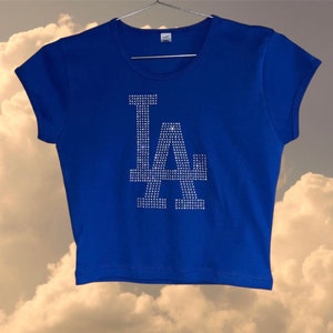 Dodgers rhinestone crop  ladies t shirt  LA baseball