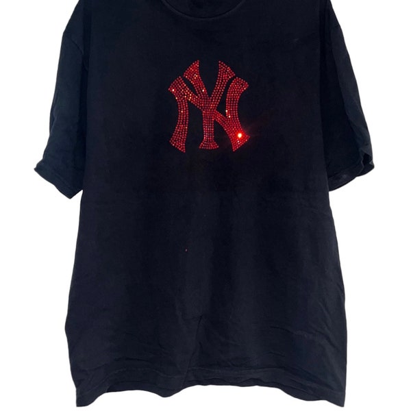 New York baseball t shirt  NY Rhinestone baseball tee shirt  unisex adult t shirt mlb