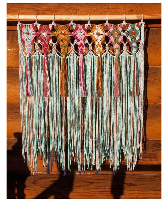 Makramee Vorhang Makramee Wandkunst Mint Perle Makramee Etsy