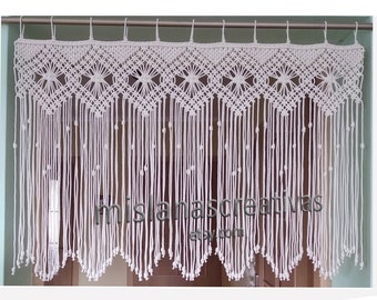 Mkono Ampia mantovana in macramè, 88,9 cm di larghezza x 66 cm di altezza, corta, tende mantovane in tessuto bohémien, da appendere alla parete, decorazione per la casa, per cucina, bagno, camera