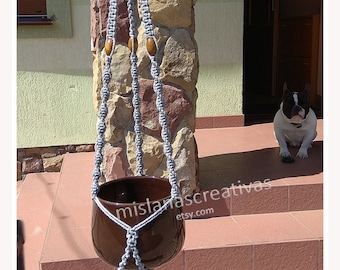 Macrame plant hanger, hanging basket,home décor - light grey - 25 inches,3 mm.Gift Idea.