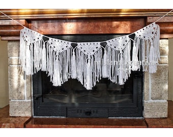 Decor  Macrame garland. Cotton cord, Macrame Curtain. Macrame wall,  Banner Macrame, white  cotton cord