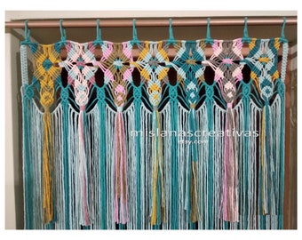Macrame Curtain, Macrame wall art,Mint-turquoise macrame curtain, Multicolor curtain