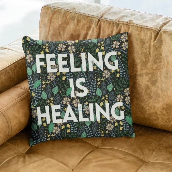 Therapy Throw Pillow Cover: Feeling is Healing therapist gift therapist office decor therapy pillow mental health occupational therapy