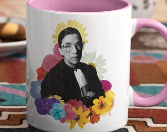 Ruth Bader Ginsburg Mug | Fan Gift | RBG | Unique | Handmade Gifts | Feminist Gifts | Flower Power | Election 2024 | Vote | Political