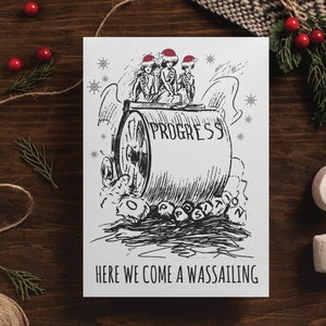 Feminist Christmas Card: "Here We Come a Wassailing!" Progress steam roller, great gift! | feminist cartoon, feminist quotes, funny feminist