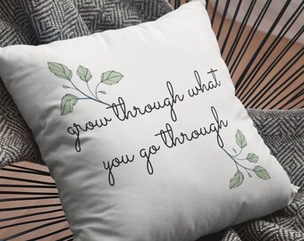 Therapy Throw Pillow Cover: Grow through what you go through therapist gift therapist office decor therapy pillow mental health occupational