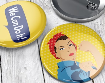 Feminist Pins (set of 2) Pin back buttons, feminist badge, Rosie the Riveter Pins, We can Do it, feminist gift Rosie, mothers day gift