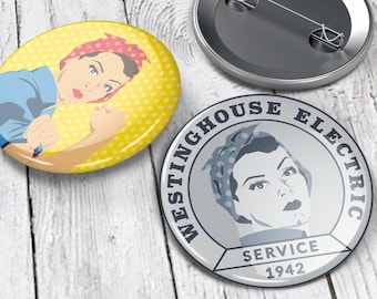 Feminist Pin (set of 2 feminist pins): Rosie the Riveter costume, Pin back buttons, feminist badge, feminist gifts, halloween costume